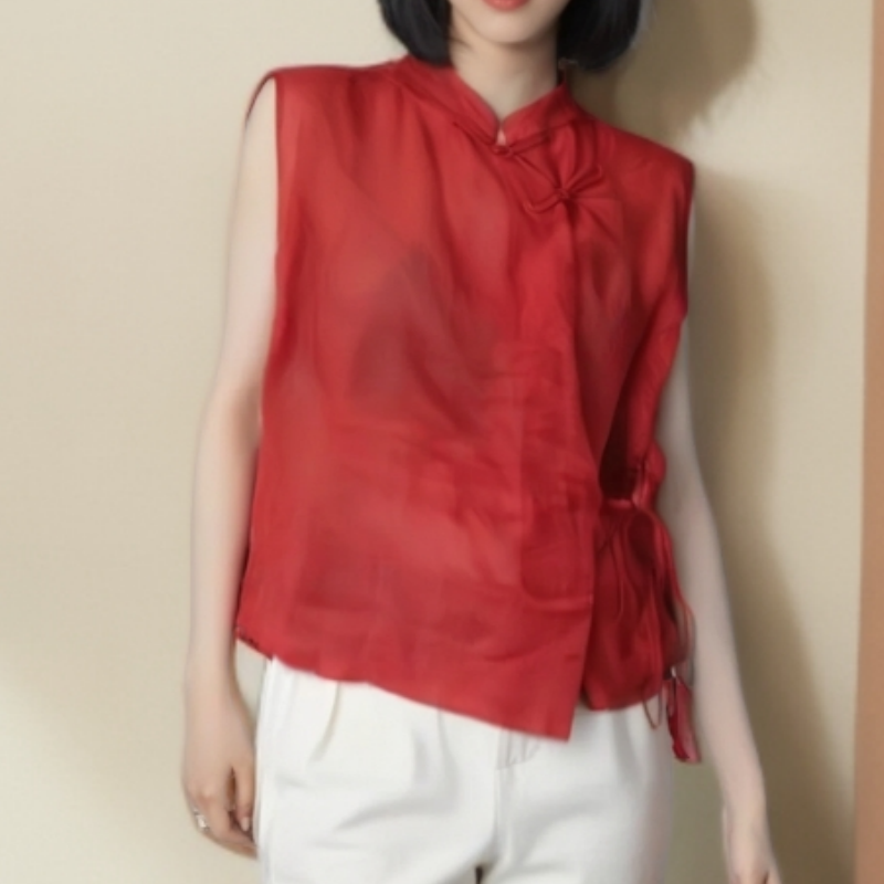 2025夏季时尚设计感衬衫小衫洋气红色衬衣LK2504437