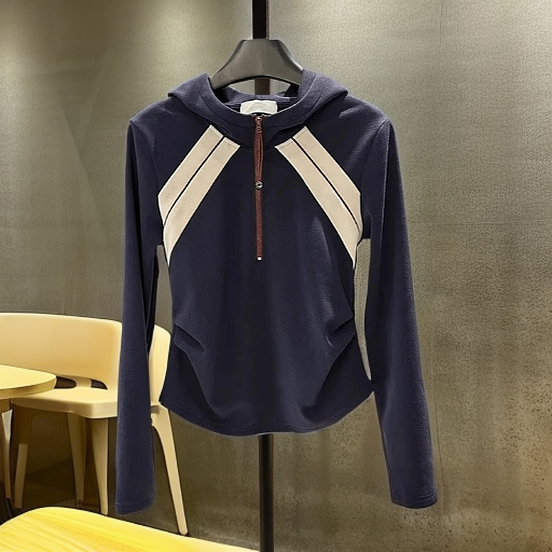 连帽插肩袖拼色短款上衣2025秋季新款胖MM大码时尚显瘦百搭卫衣女