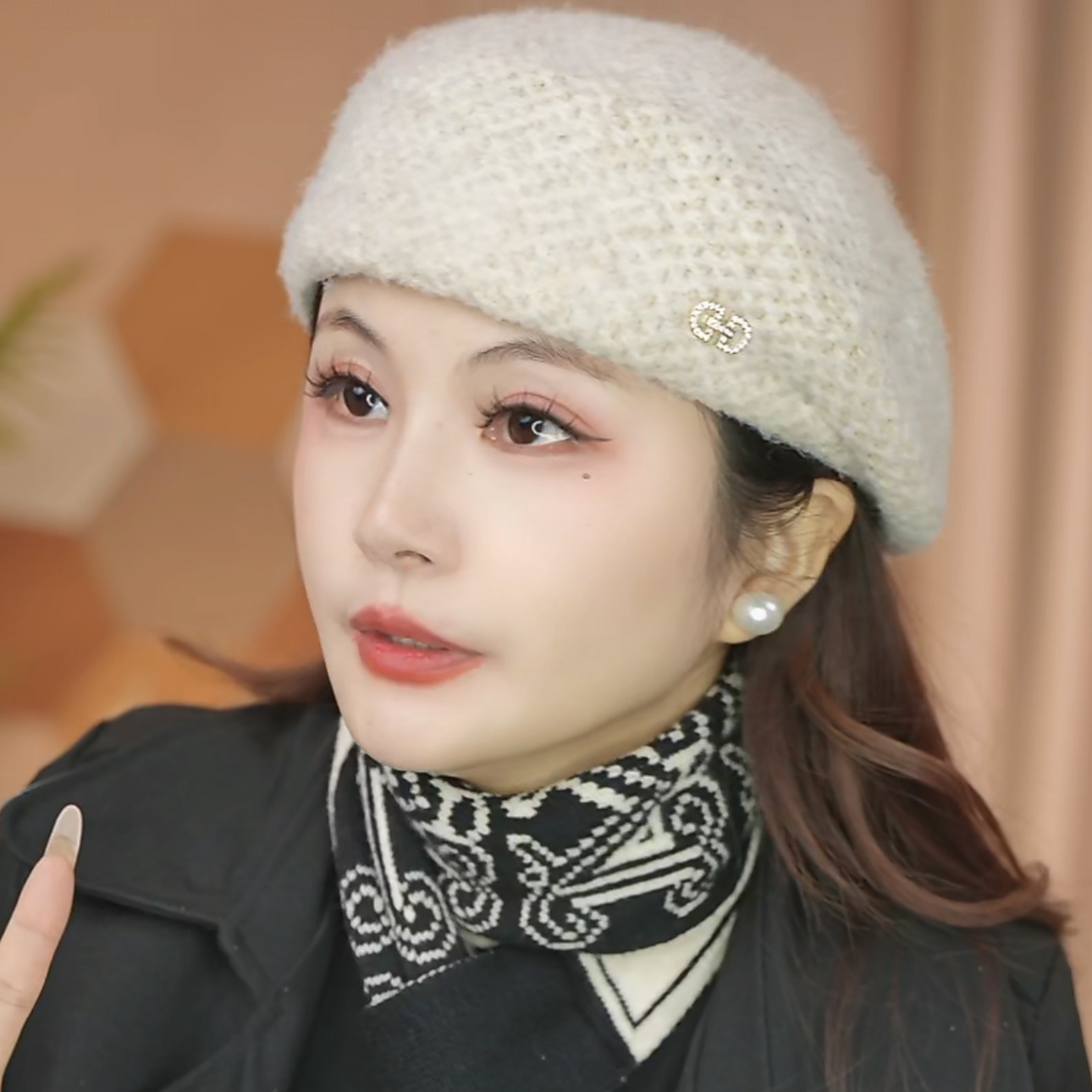 气质定型澳洲羊毛贝雷帽时尚高级感显脸小女士遮白发送妈妈保暖帽