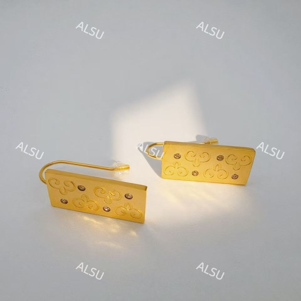 合金耳饰 ALSU原创经典光面长方形民族风耳环时尚百搭小众复古
