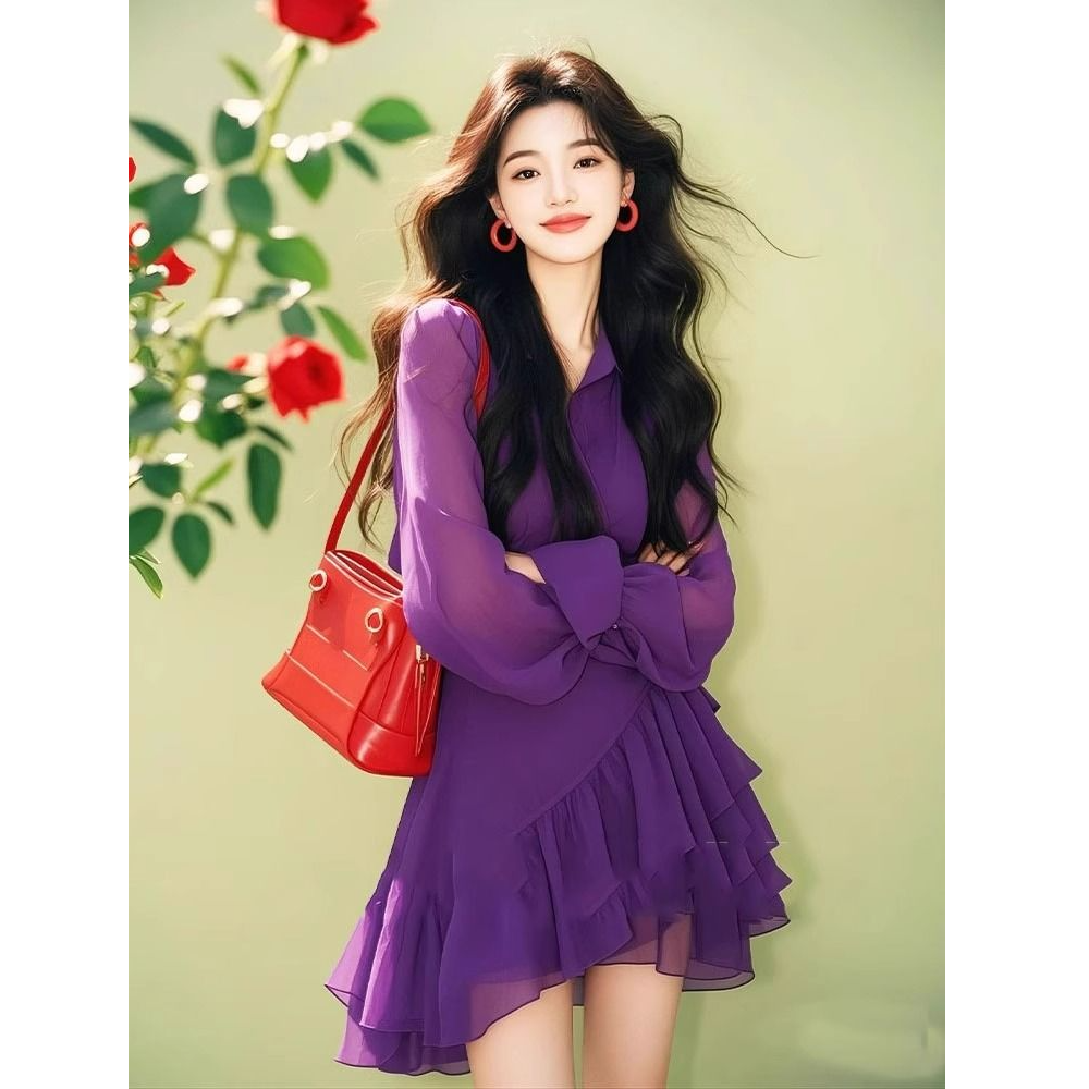 新款秋季法式时尚衬衫领百搭2025气质洋气设计收腰显瘦连衣裙