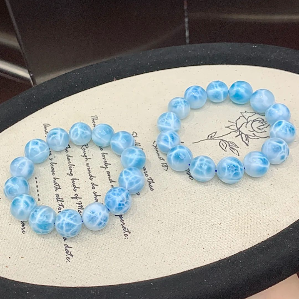 收藏级多米尼加海纹石手链拉利玛火山蓝龟背纹玉化手串多样性发一