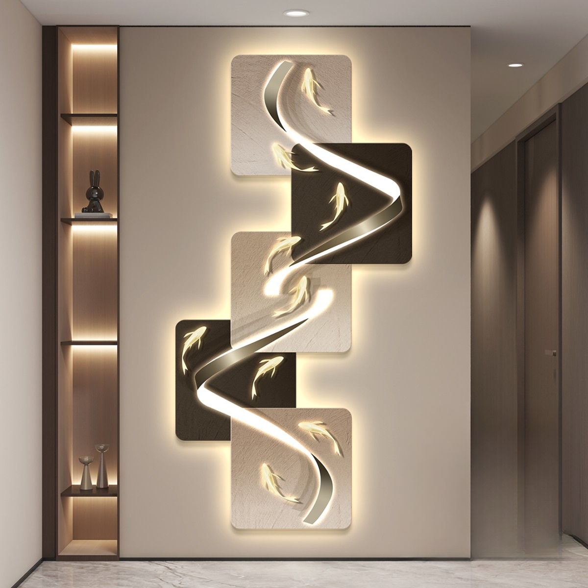 轻奢led带灯入户玄关装饰画走廊过道挂画壁画简约现代高级感抽象