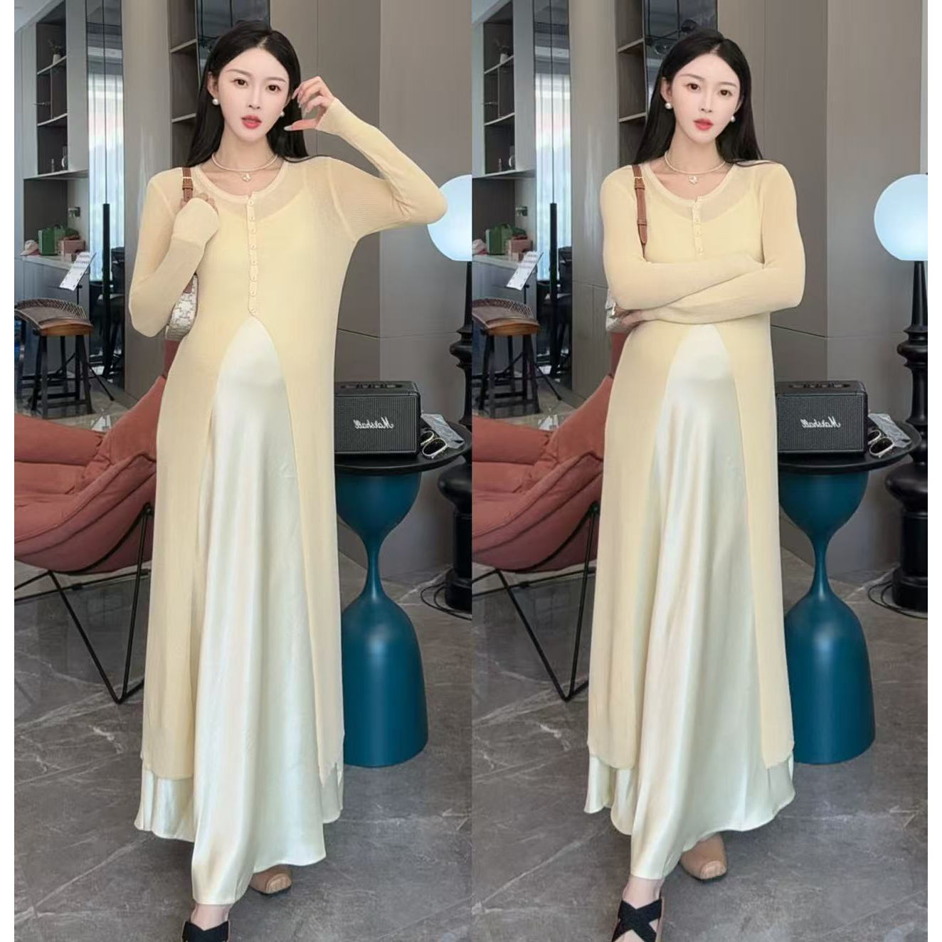 孕妇时尚早秋季新款气质吊带裙高级感孕期穿搭时尚百搭针织连衣裙