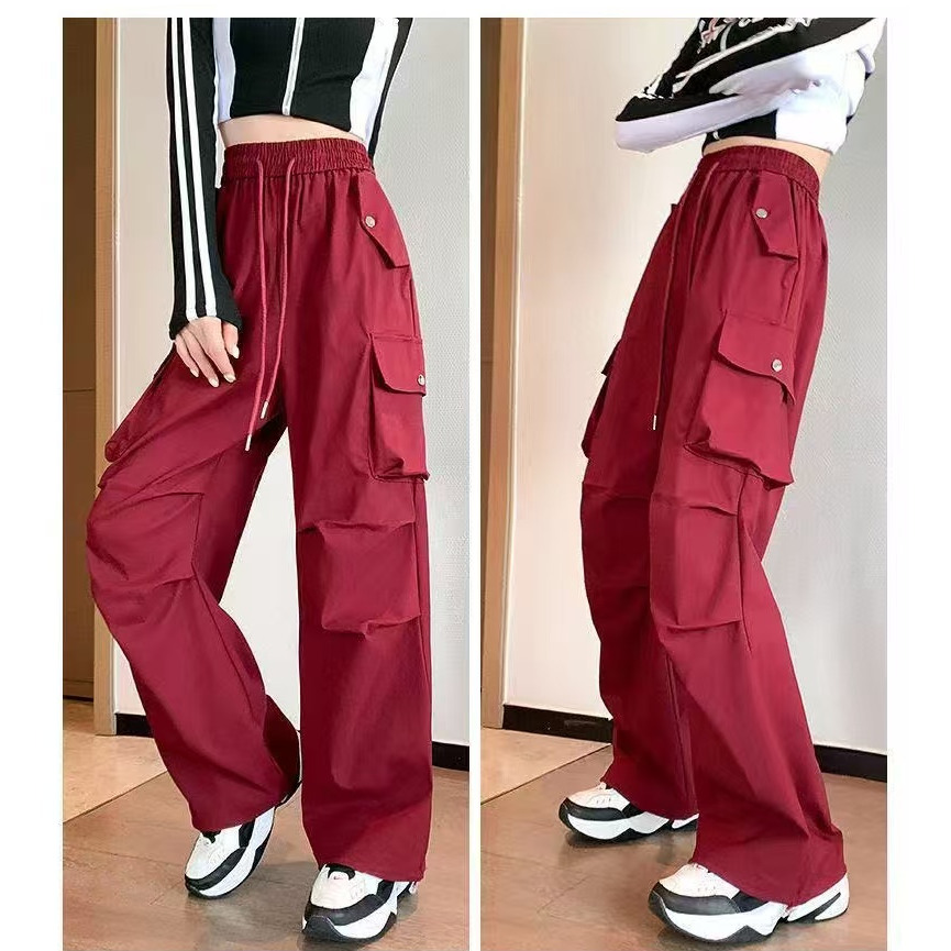 春秋新款百搭工装裤高腰宽松直筒束脚裤子两穿休闲运动裤阔腿裤女