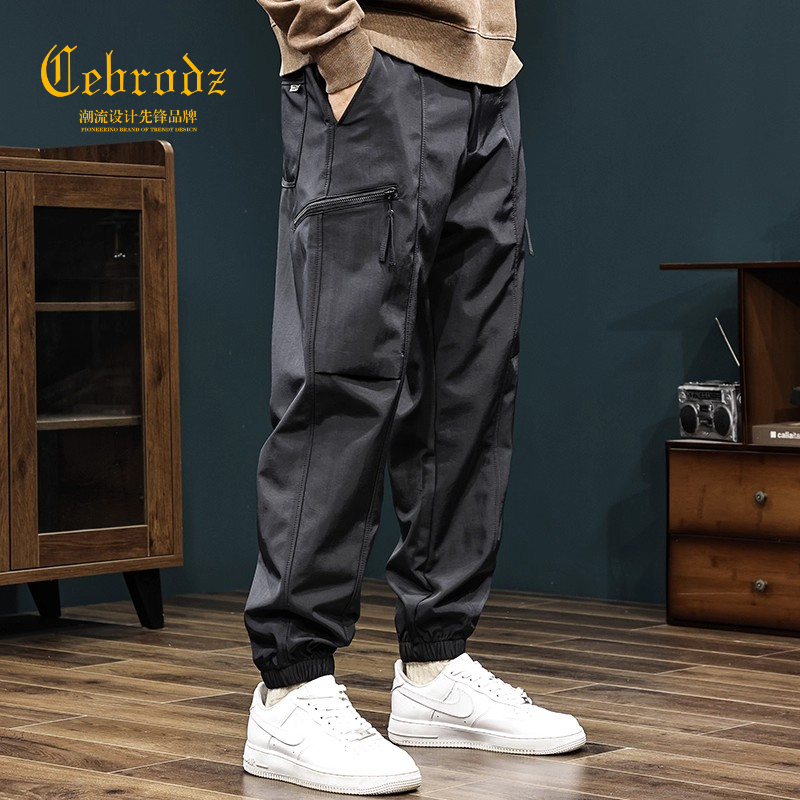 法国Cebrodz秋季户外防水黑色工装裤男士潮牌新款运动束脚休闲裤