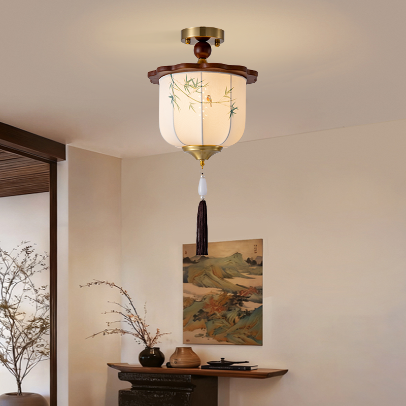 中古风竹影过道灯实木吸顶灯门厅走廊国风禅意卧室客厅新中式吊灯