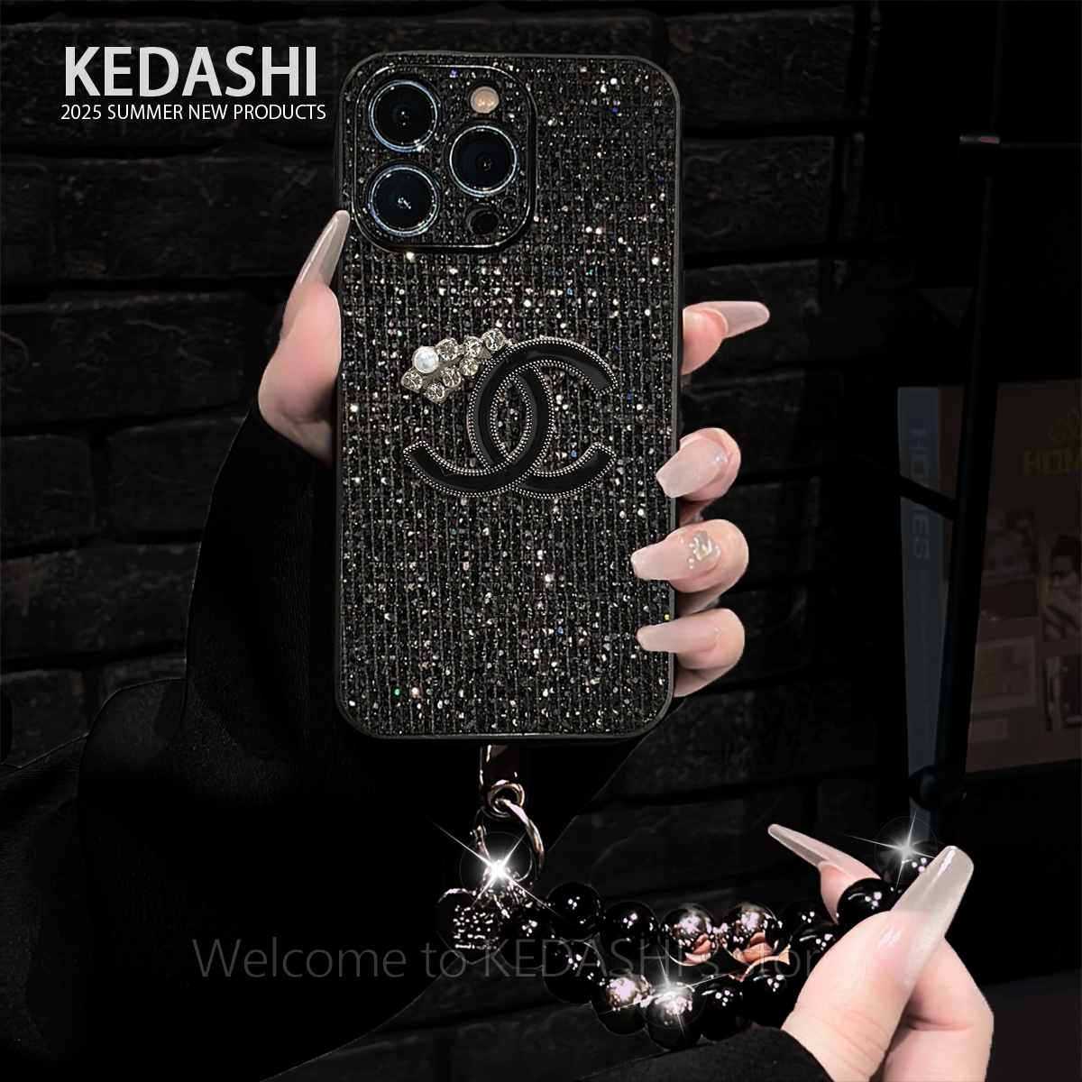 暗夜星钻适用苹果16PROMAX双C标华为VIVO小米OPPO手链手机壳女
