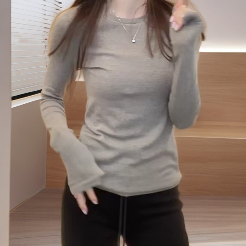 打底衫长袖保暖纯色森系修身女士长袖T恤圆领C6283