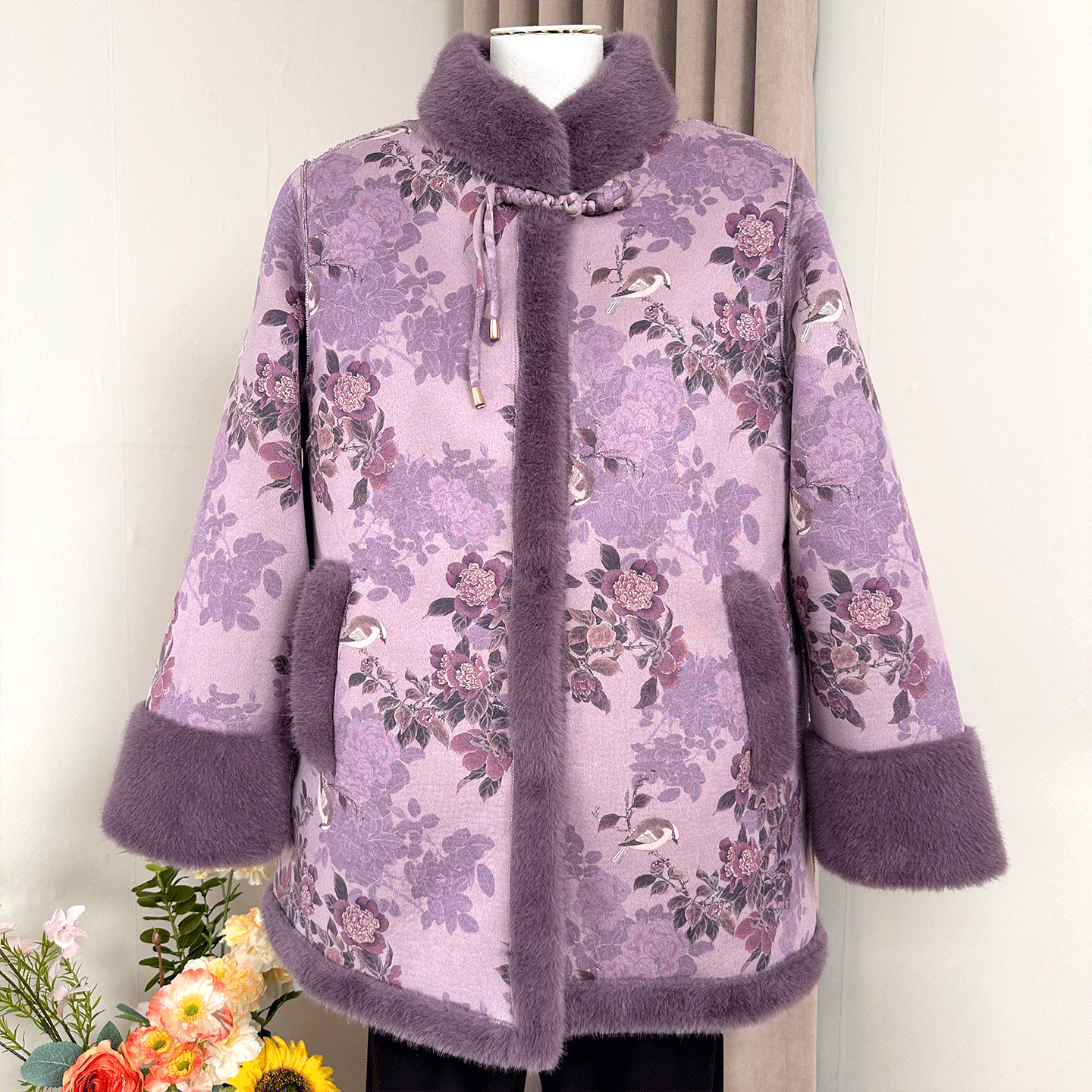 新中式国风奶奶冬装大衣双面穿洋气仿水貂绒妈妈装老太太唐装棉袄