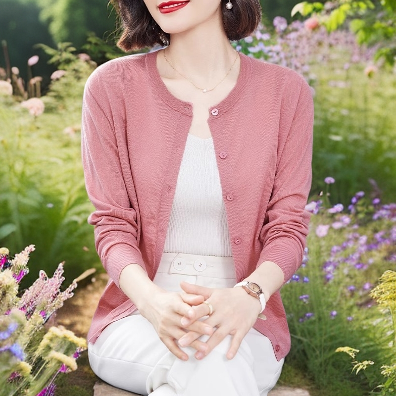 【爆款热销】羊毛衫开衫女春秋爆款圆领薄款外搭时尚外套针织上衣