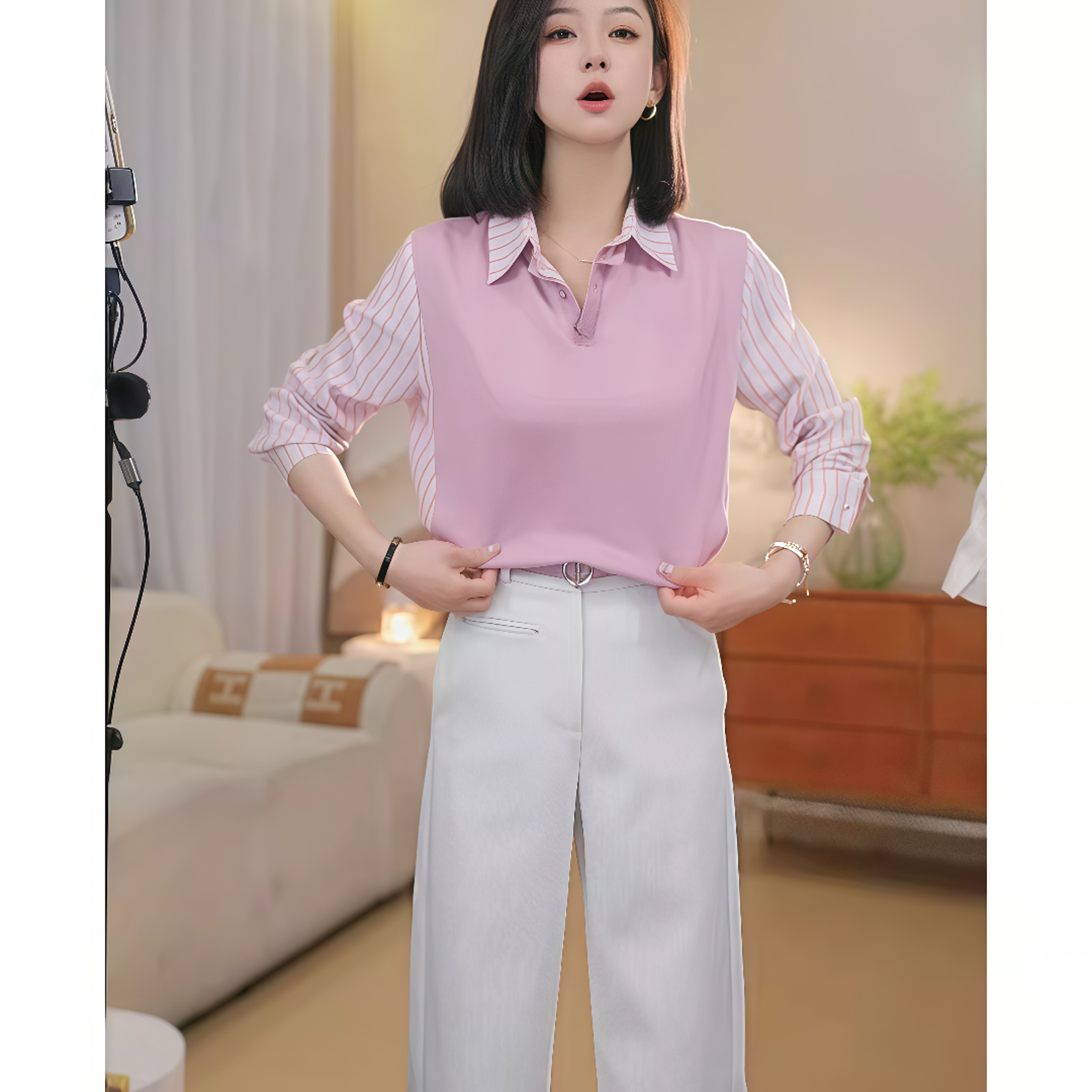 时尚气质减龄假两件衬衫毛衣女2025春秋新款通勤风穿搭知性上衣潮