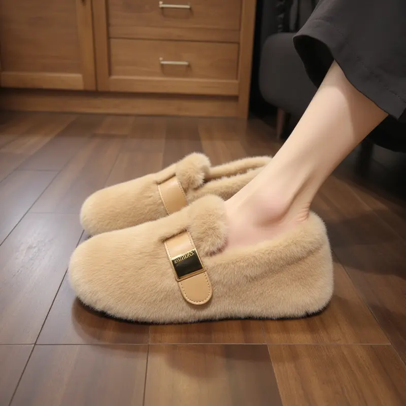 【水貂绒】毛毛鞋女2025新款秋冬外穿一脚蹬加绒韩版孕妇软底棉鞋