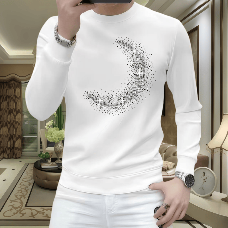 欧洲站男士长袖时尚休闲潮流圆领百搭修身秋冬套头新款烫钻打底衫
