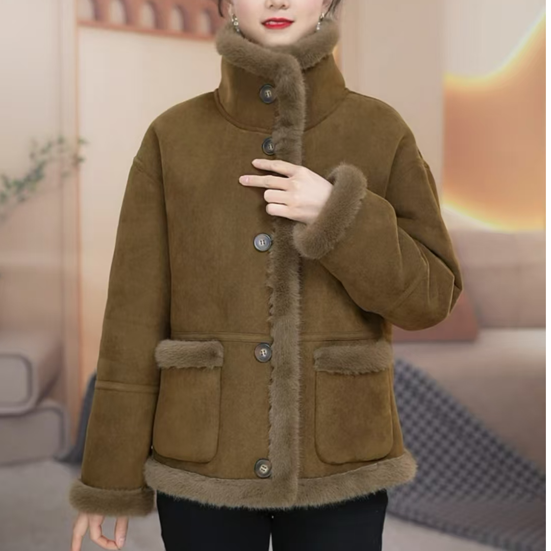 年轻妈妈双面穿皮毛一体外套女2025冬新款毛毛加绒加厚中长款大衣