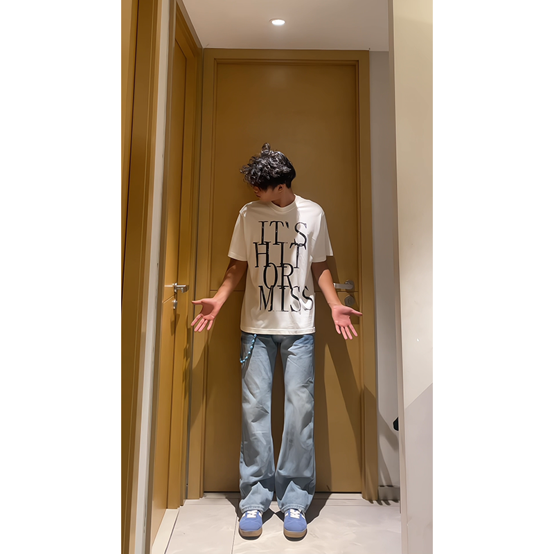 美式复古vibe裤子高街水洗蓝色闪电纹牛仔裤男窄版高腰直筒微喇裤