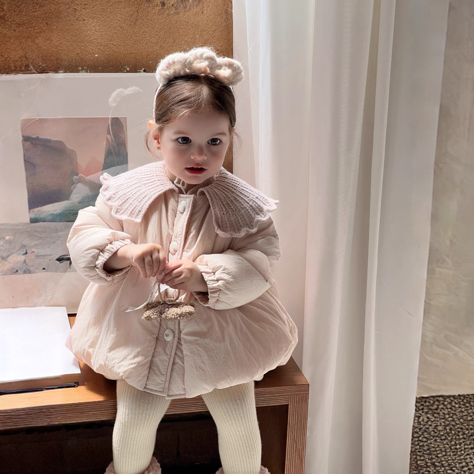 女童2025冬季韩版洋气翻领加厚夹棉棉服公主风保暖女宝宝冬装外套