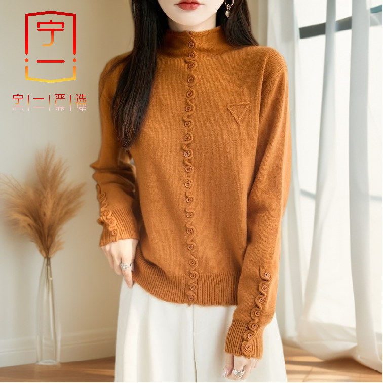 【宁一女装】南瓜橘爆款加厚半高领多巴胺针织衫秋冬款宽松套头毛衣