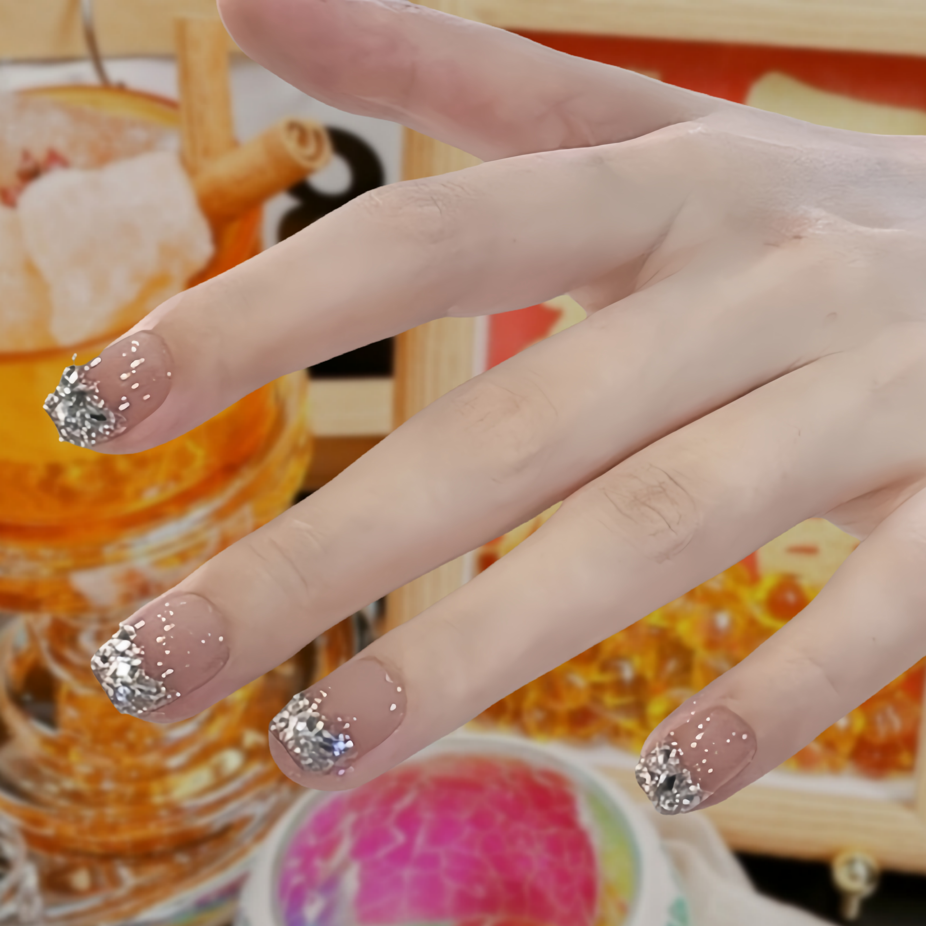 【指尖钻】纯手工穿戴甲可拆卸裸色气质简约爆闪新款美甲穿戴甲片