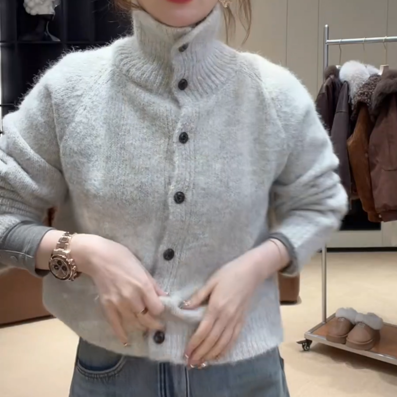 冬季韩版百搭显瘦设计感立领氛围感毛针织衫长袖上衣LK2508693