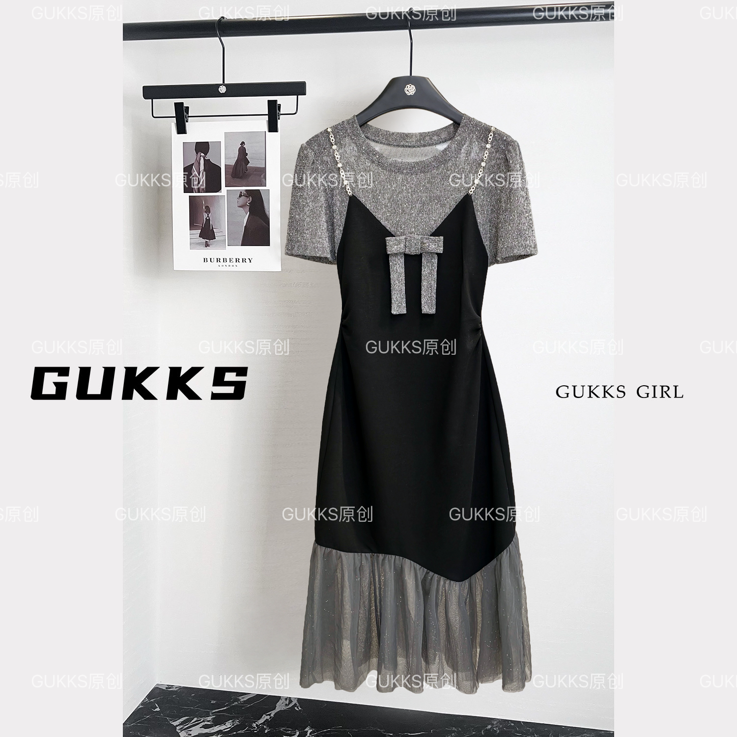 GUKKS/假两件撞色拼接连衣裙2025夏季流行新款简单大方裙子
