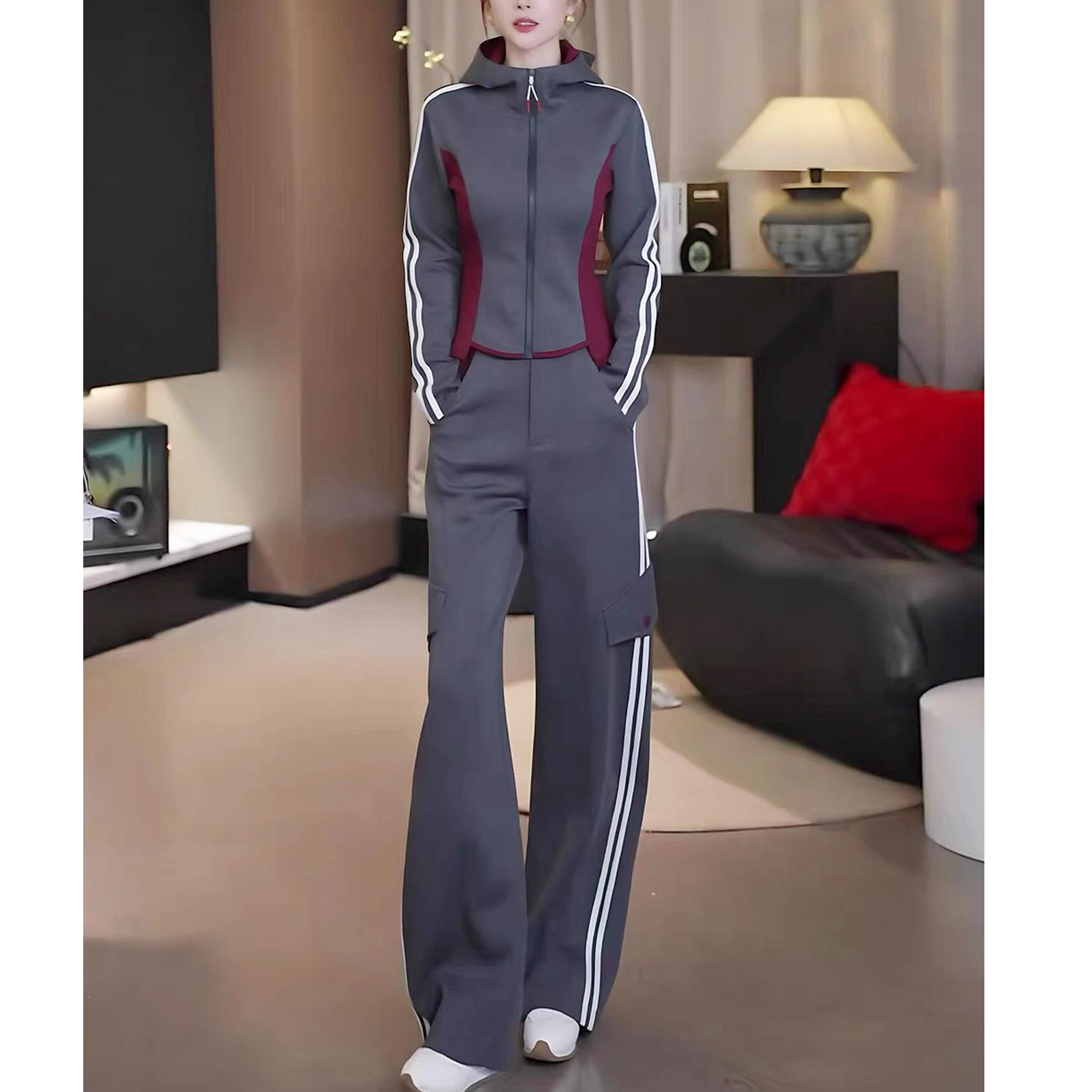 欧货巨好看的运动秋显瘦高级拼接卫衣冬季炸街一整套女装