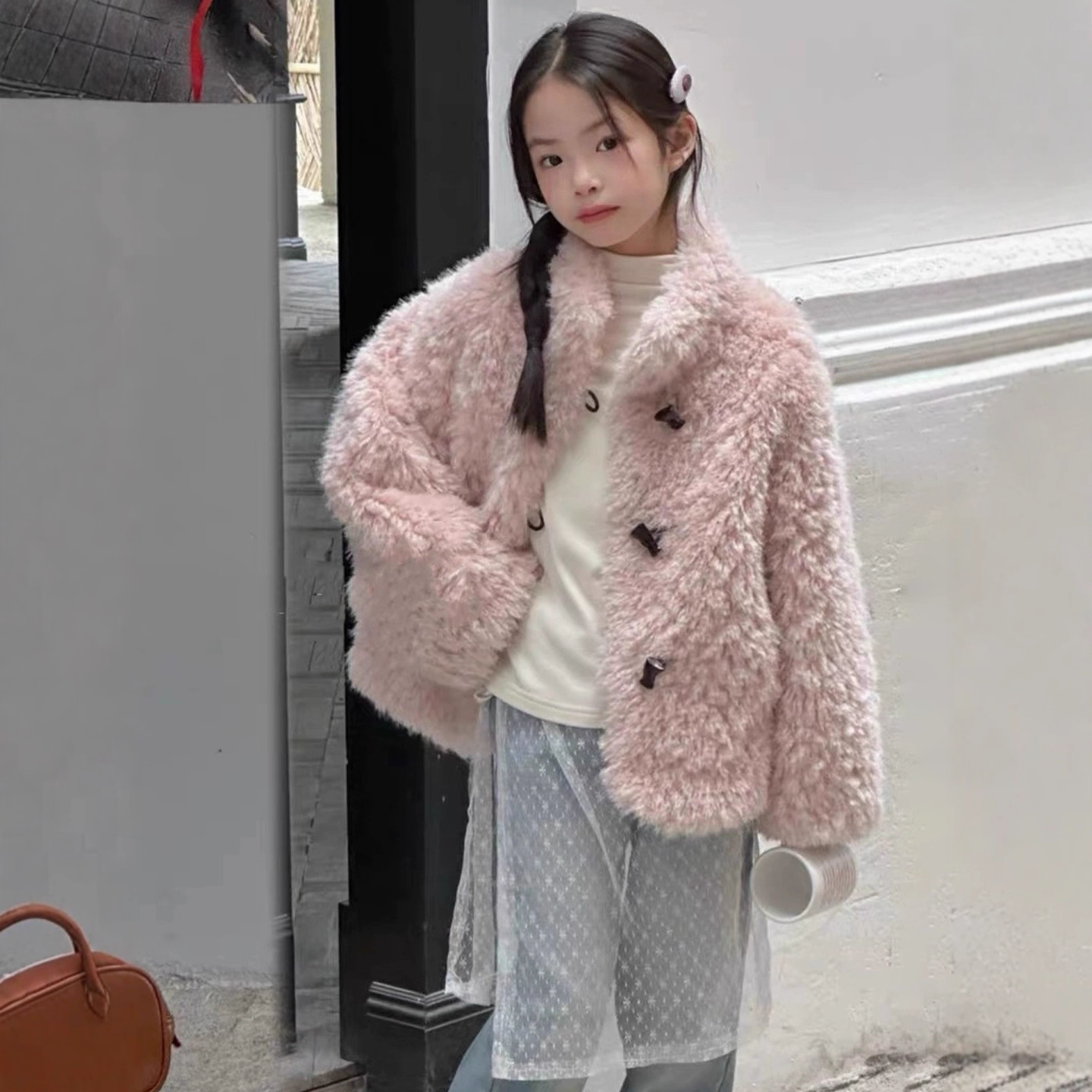 新款儿童秋冬立领毛毛衣女童小中大童毛绒外套羊羔毛保暖加厚外套