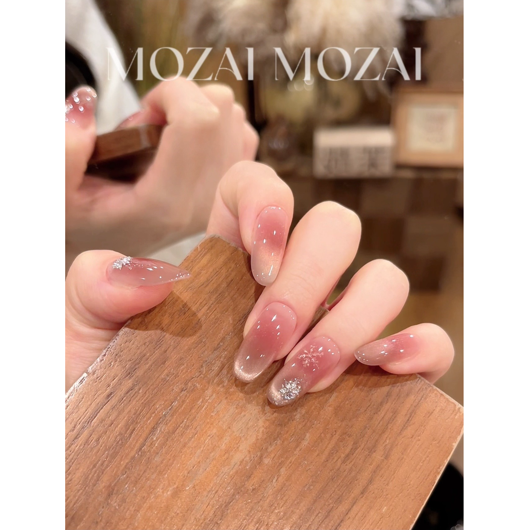 茉哉现货【初雪来信】纯手工定制美甲拆卸穿戴甲A5178