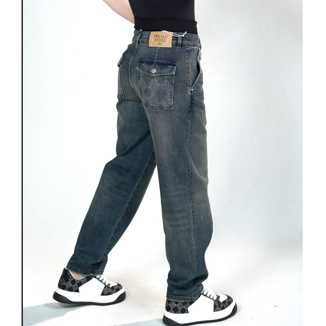 迪卡里奥费雷男士老爹牛仔裤53NZ626秋冬男装时尚老爹阔腿牛仔裤