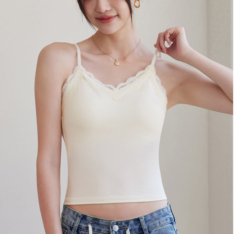 克尔伦贝10A抑菌凉感山茶花慵懒风蕾丝V领吊带无痕修身美背8810