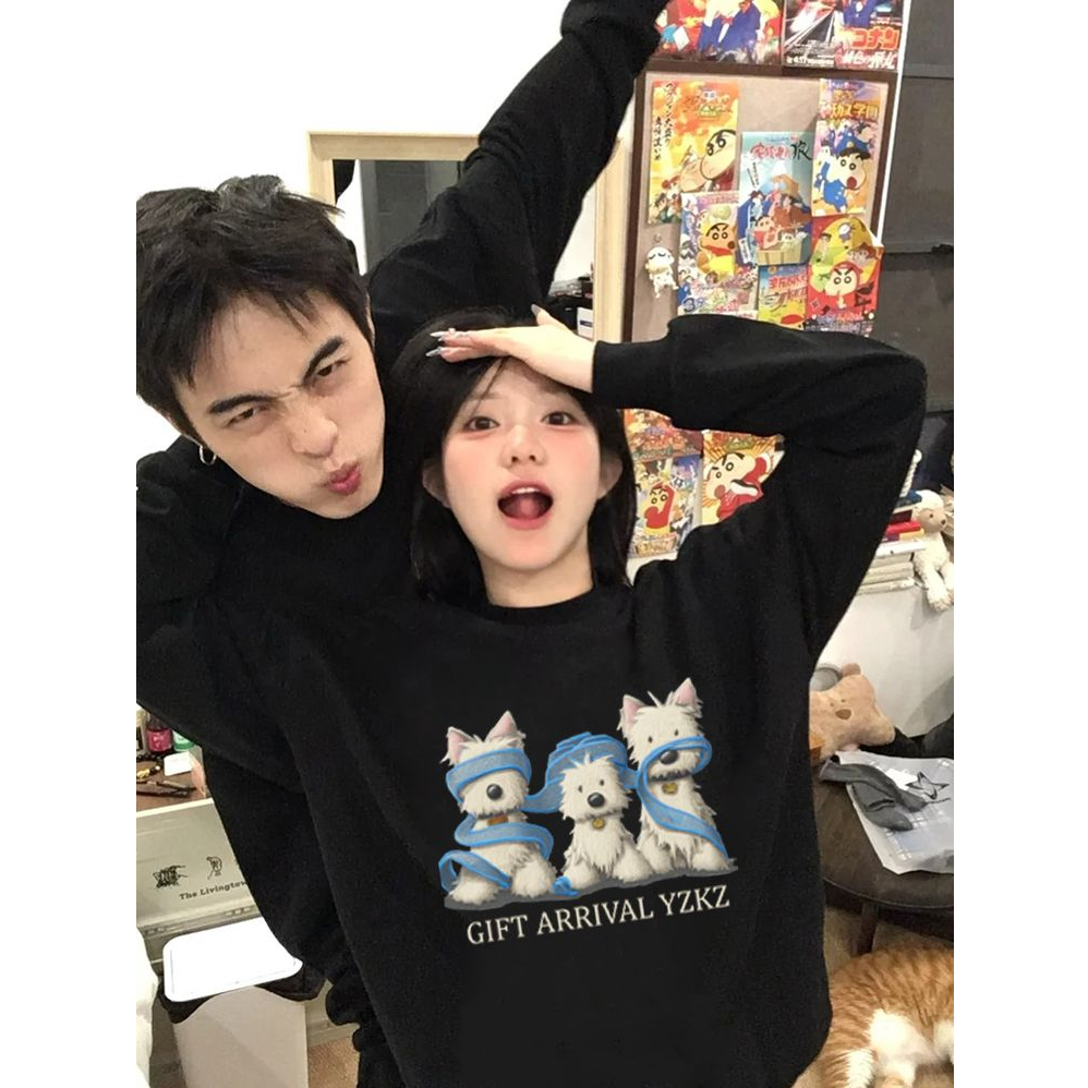 情侣装圆领卫衣秋冬新款西高地狗狗印花小众设计感百搭小众情侣装