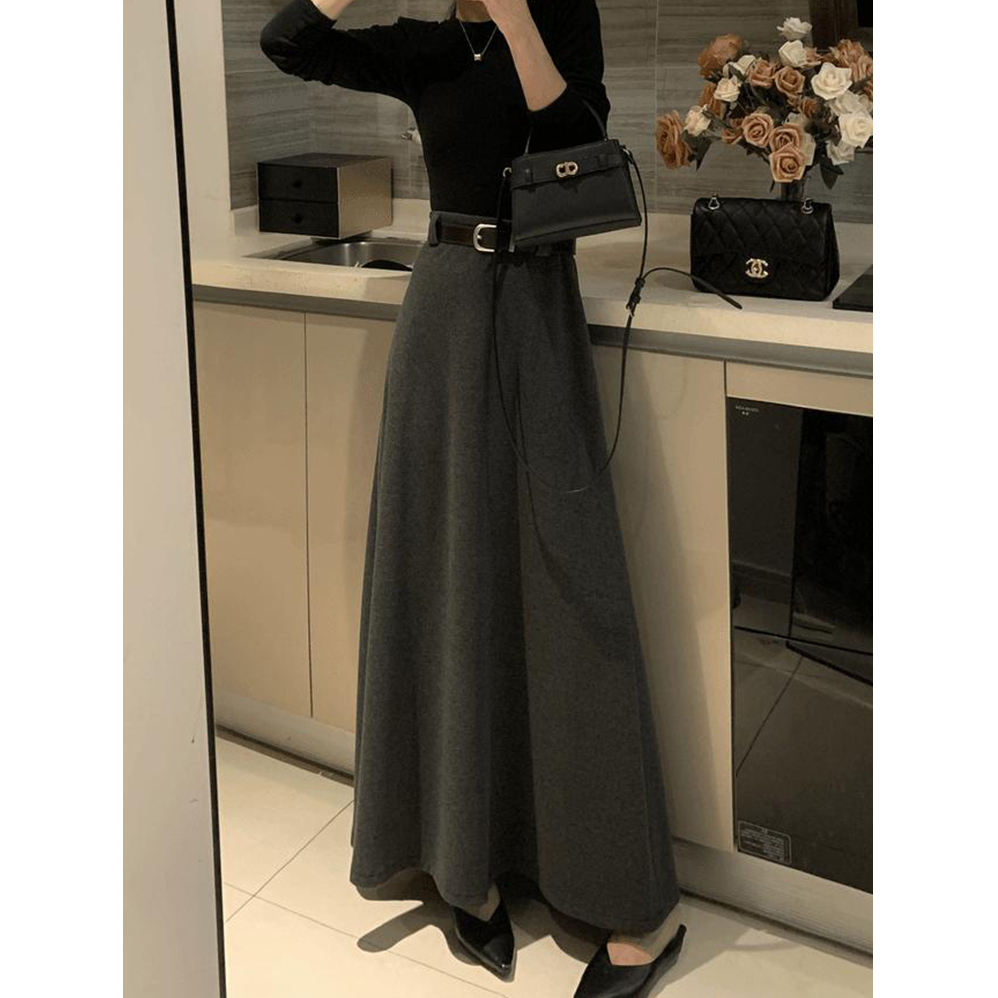 气质高腰显瘦毛呢半身裙女秋冬新款韩版宽松遮胯垂感A字长裙