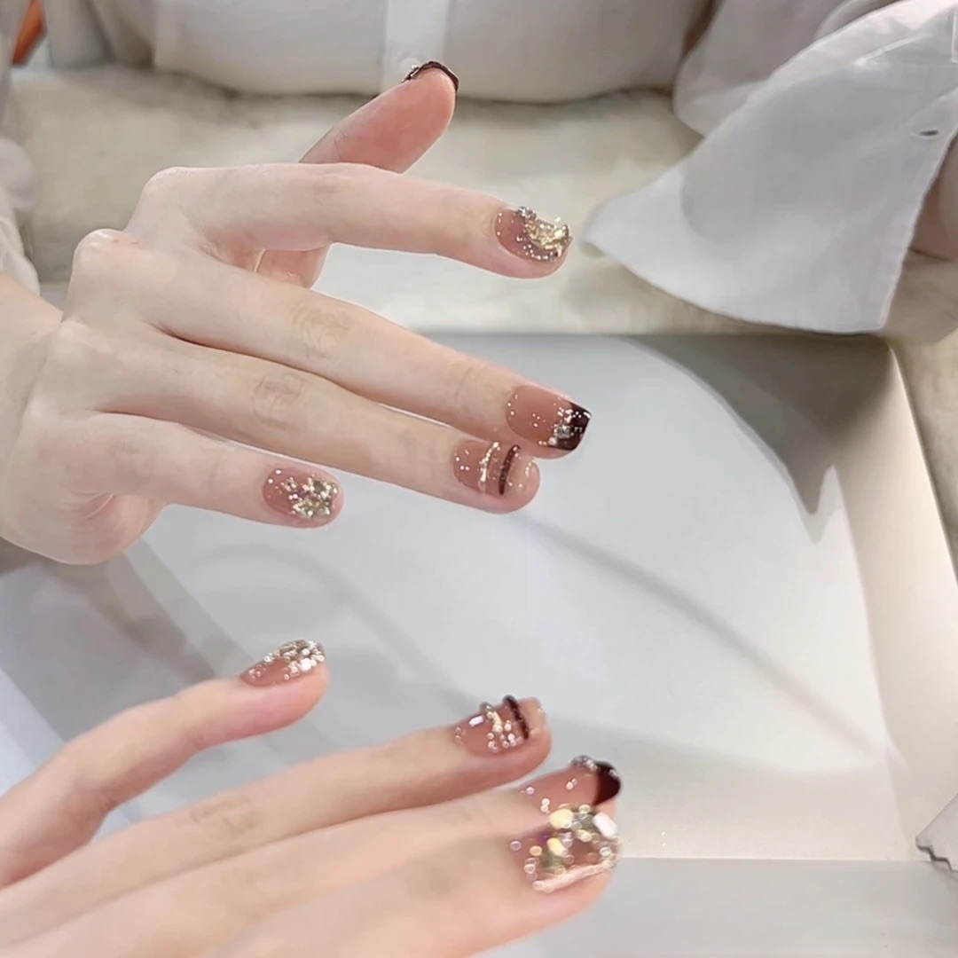 【波尔多红金】秋冬法式美甲穿戴甲显白高级穿戴美甲气质手工穿戴甲