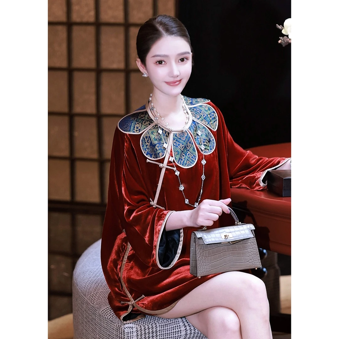 新中式国风女装知性风上衣2025早秋新款老钱风松弛感云肩丝绒小衫