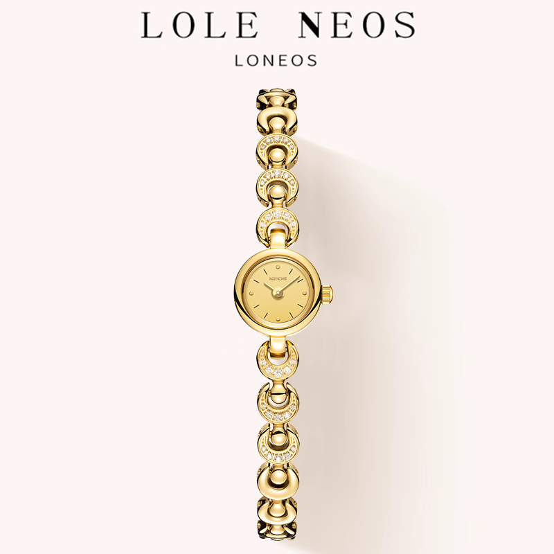 雷欧时2025新款满天星镀金轻奢小表盘细带金手链表复古时尚小金表