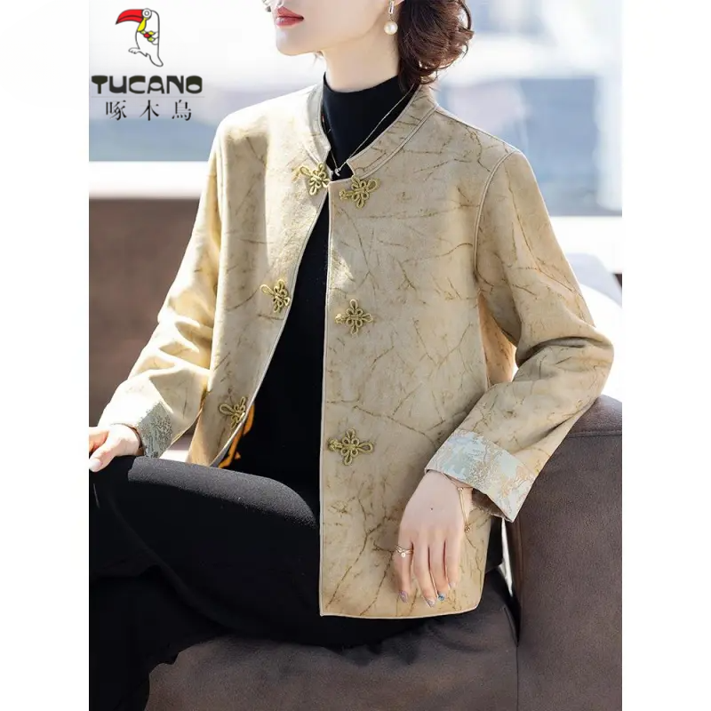 啄木鸟新中式妈妈春秋外套洋气质时尚贵夫人品牌上衣服中老年人女