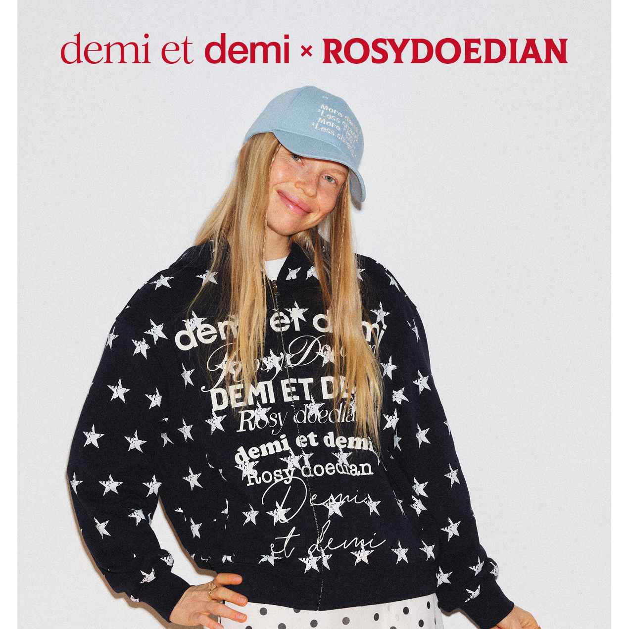 demi et demi✖️ROSYDOEDIAN赵露思联名双色满星印花连帽开衫卫衣