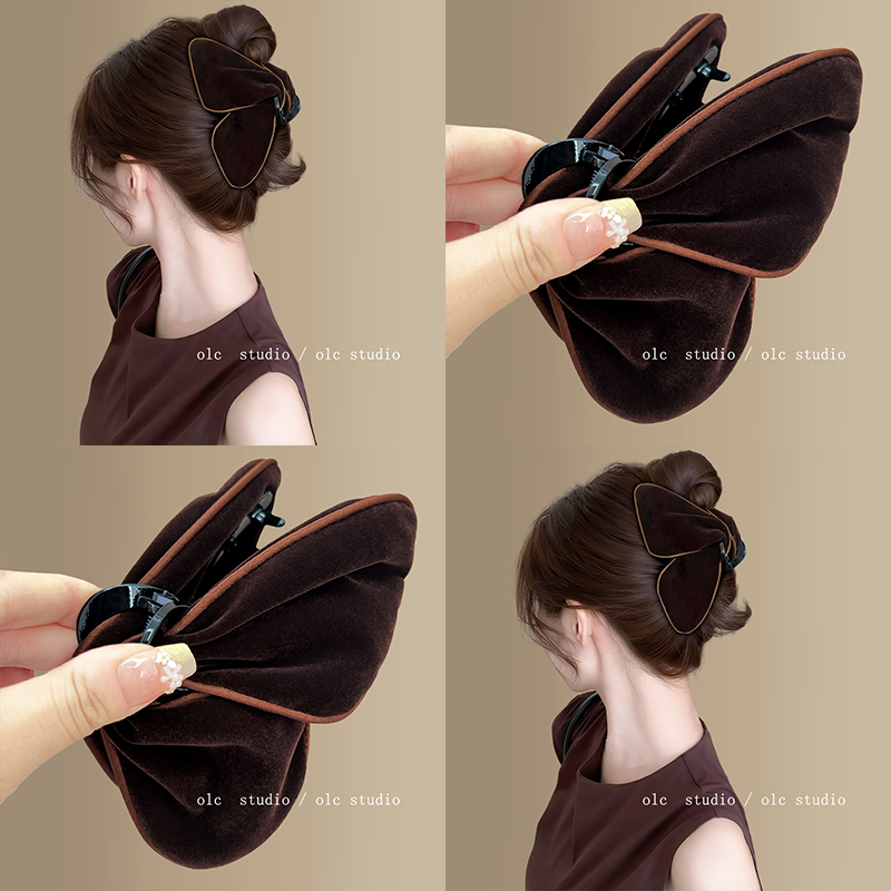 丝绒质感~三角头发抓夹女高级感2025新气质后脑勺盘发鲨鱼夹发饰