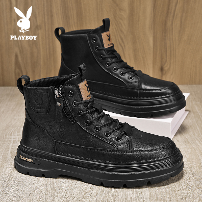 PLAYBOY/花花公子马丁靴2025新款男士复古英伦厚底通勤百搭工装鞋