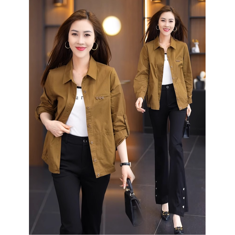 时尚休闲宽松衬衫女2025年春秋季新款小外套显瘦开衫衬衣薄款上衣