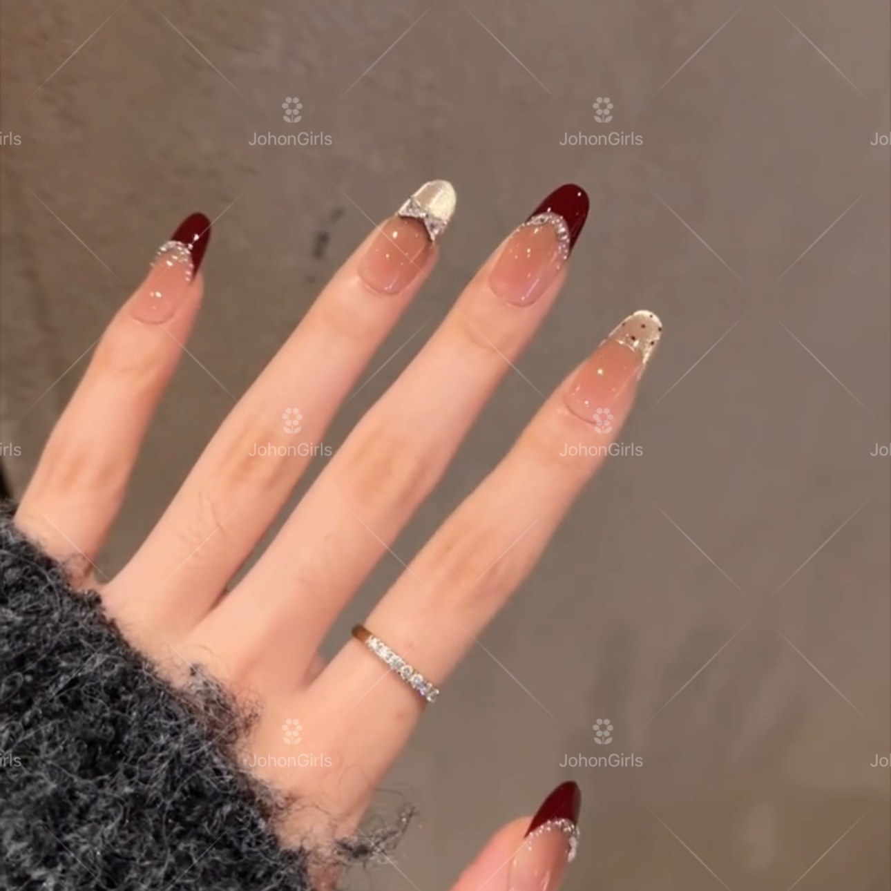 JohonGirls'/琴岛小嫚【如梦碎晶】气质法式美甲猫眼手工穿戴甲显白