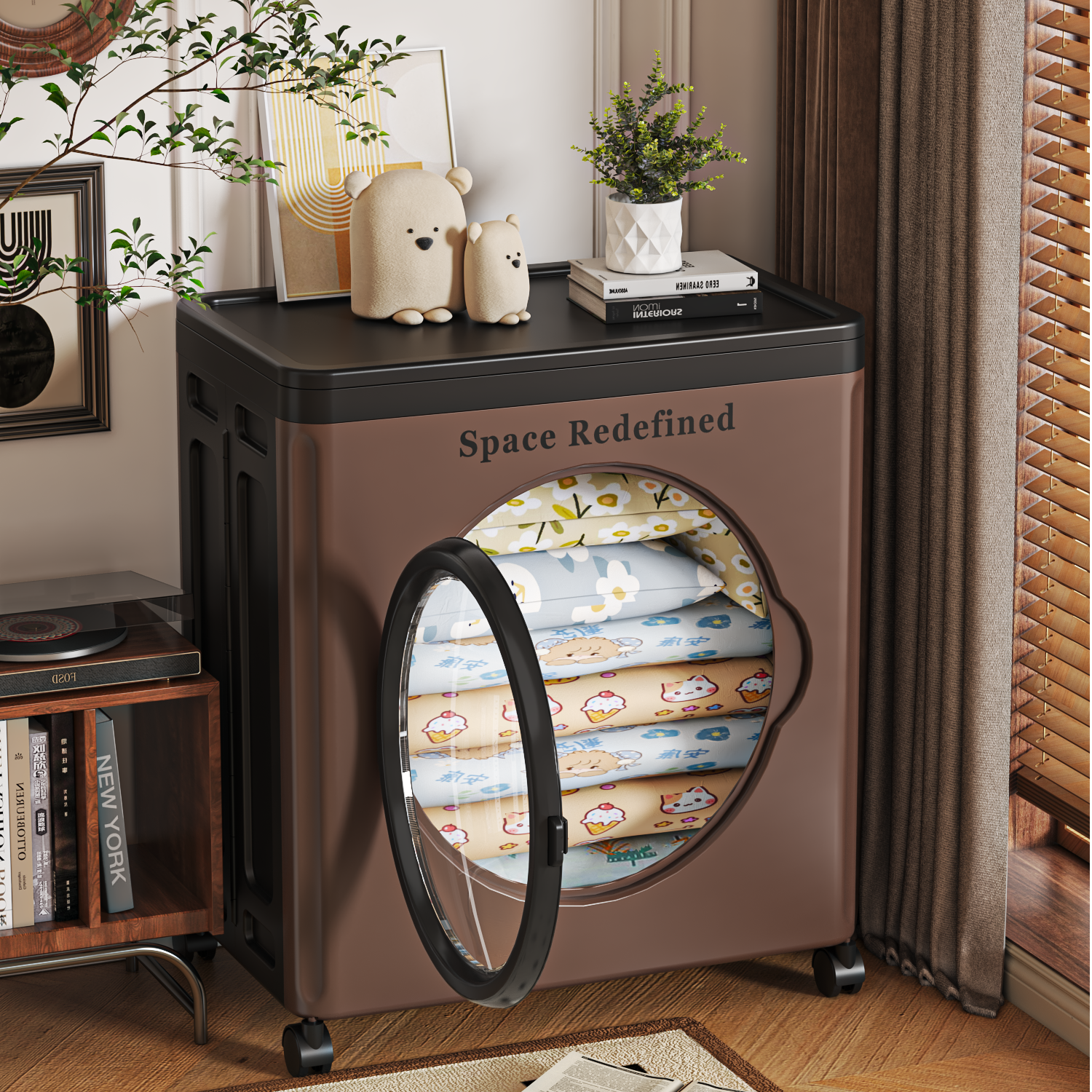 翻盖中古收纳箱玩具衣服被子收纳家用床头柜可折叠古典简约收纳箱