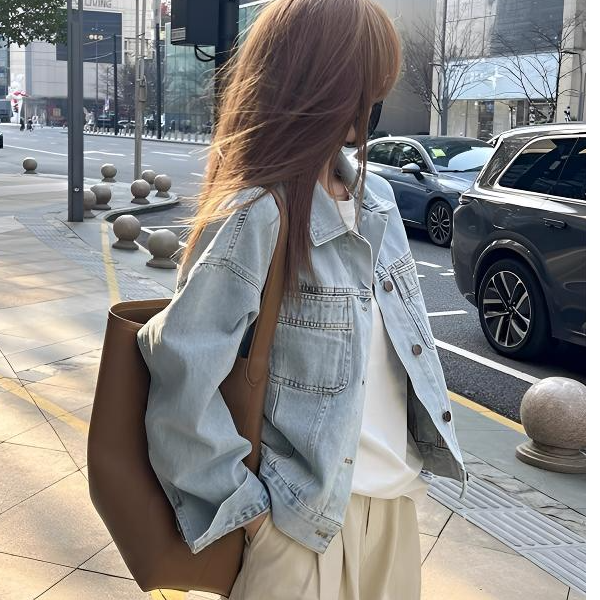 2025年春秋新款韩系宽松百搭夹克长袖上衣感复古蓝休闲牛仔外套女