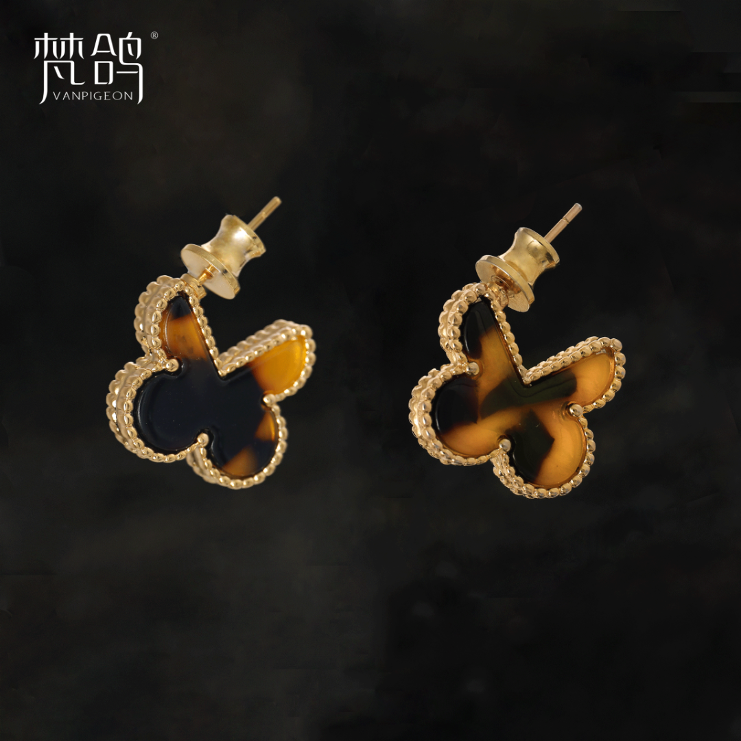 VANPIGEON/梵鸽 黄铜耳饰 复古蝴蝶耳钉轻奢高级感简约耳环