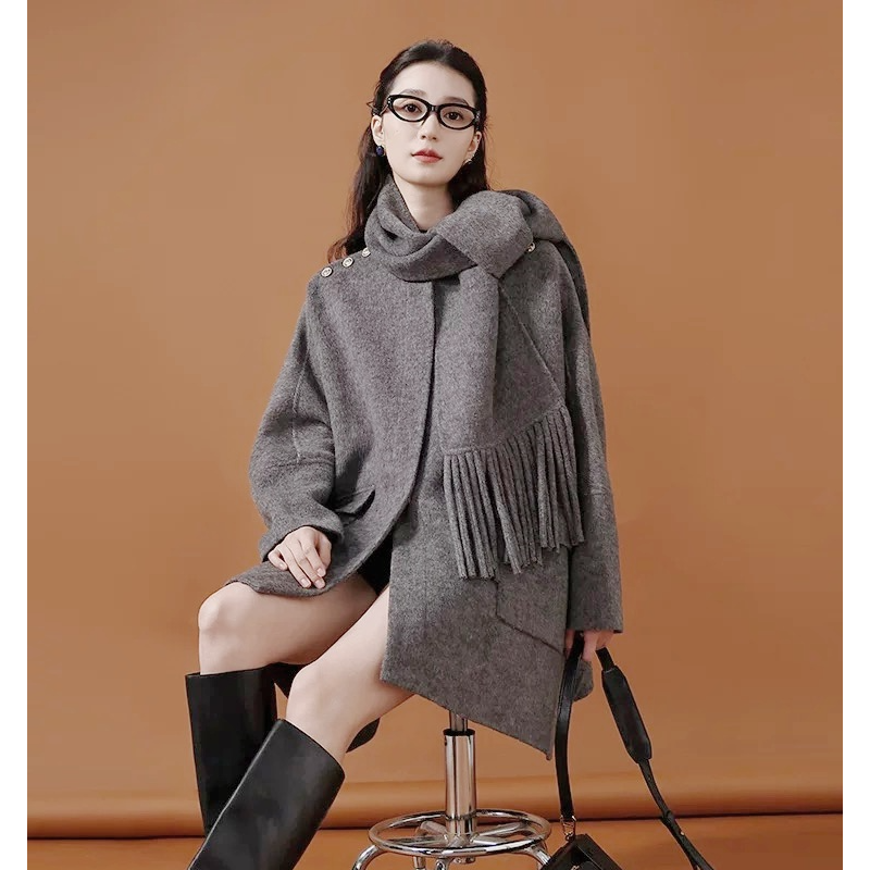 【专场】秋冬新款宽松百搭围巾斗篷双面呢大衣时尚休闲韩版23211