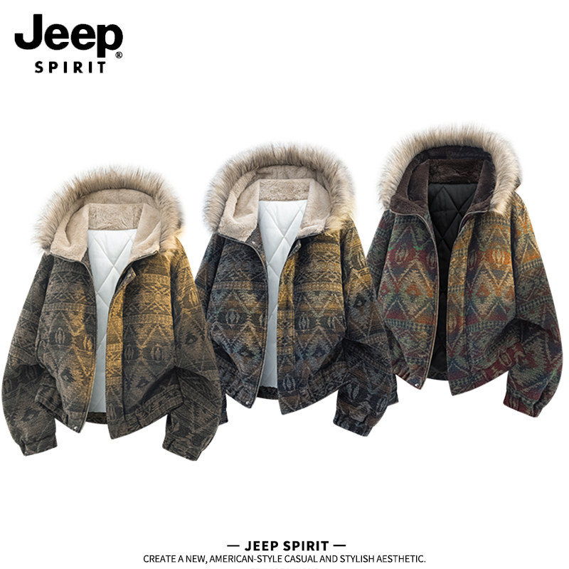 JEEP吉普迷彩重磅棉服男款冬季座山雕外套男女加厚保暖连帽棉袄
