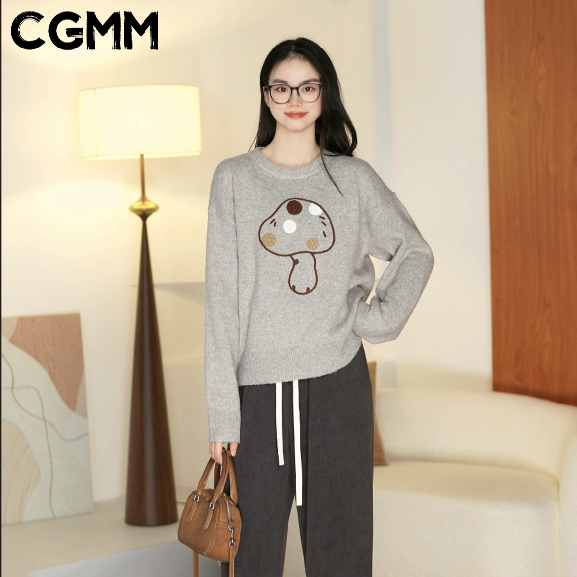 CGMM/橱柜密码冬季美拉德撞色蘑菇复古百搭绵羊毛厚毛衣DSOMB5253