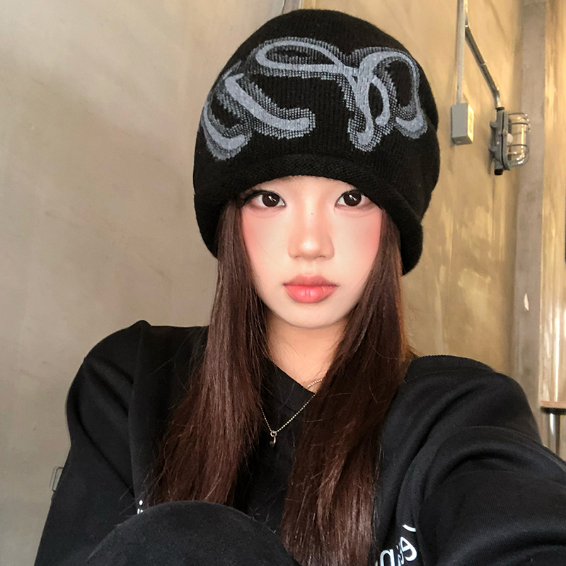 2025秋冬季新款包头堆堆帽子女款街头辣妹风潮流字母套头冷帽女士