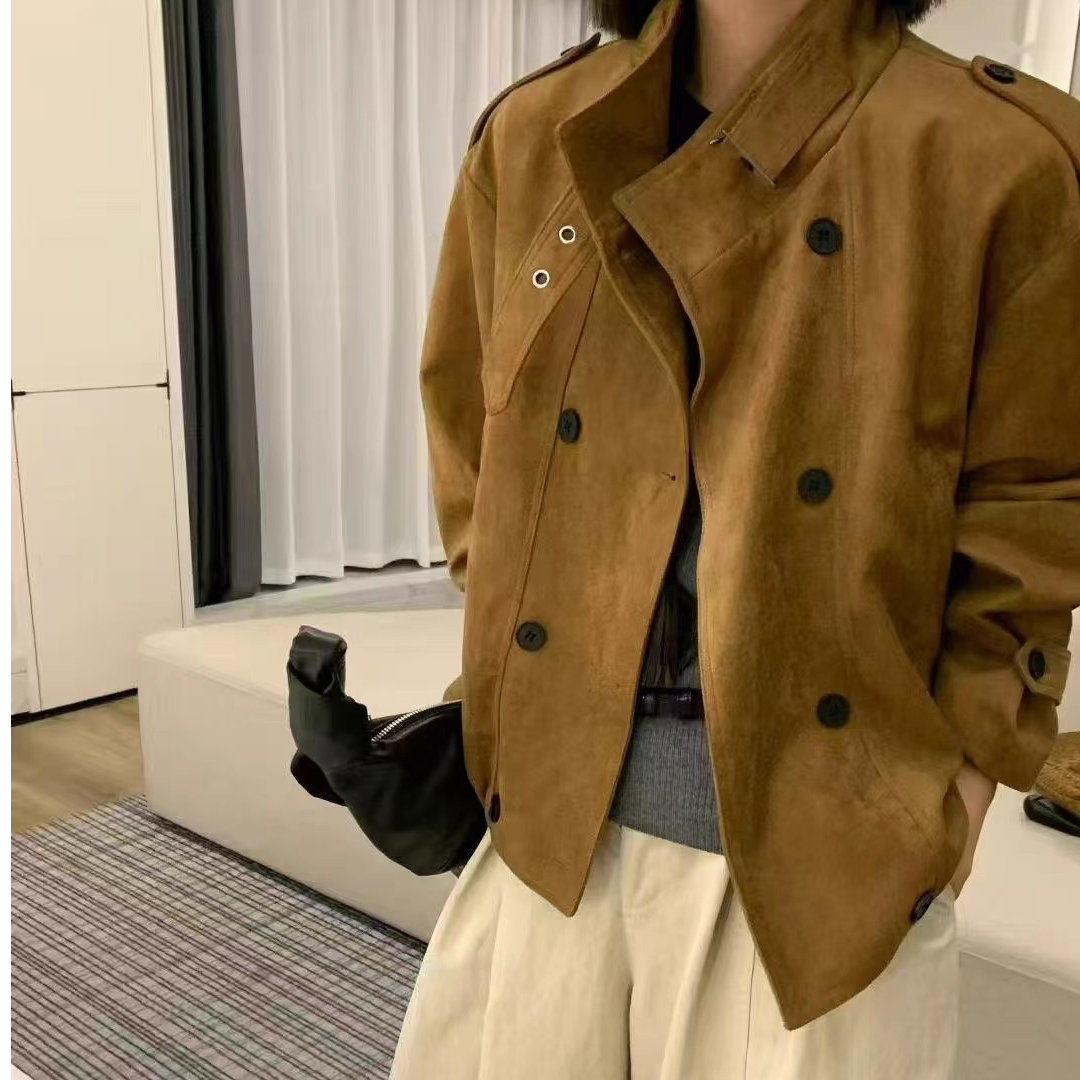 欧货立领鹿皮绒外套女秋2025新款高级感时尚宽松显瘦休闲夹克上衣