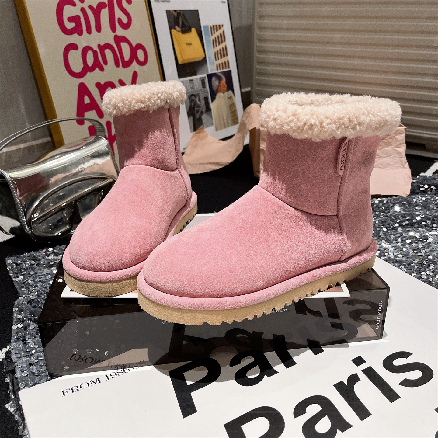 欧洲站真皮羊羔毛毛鞋糖果色勃肯鞋短靴雪地棉靴平底鞋小土豆女鞋